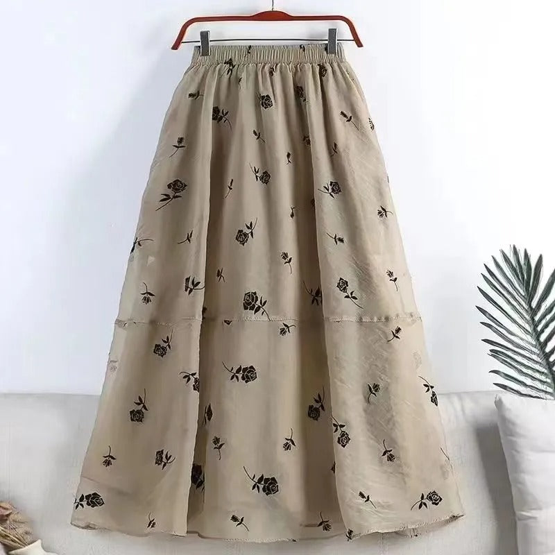 花柄メッシュAラインスカート｜ボトムス｜ブラウンの商品イメージ