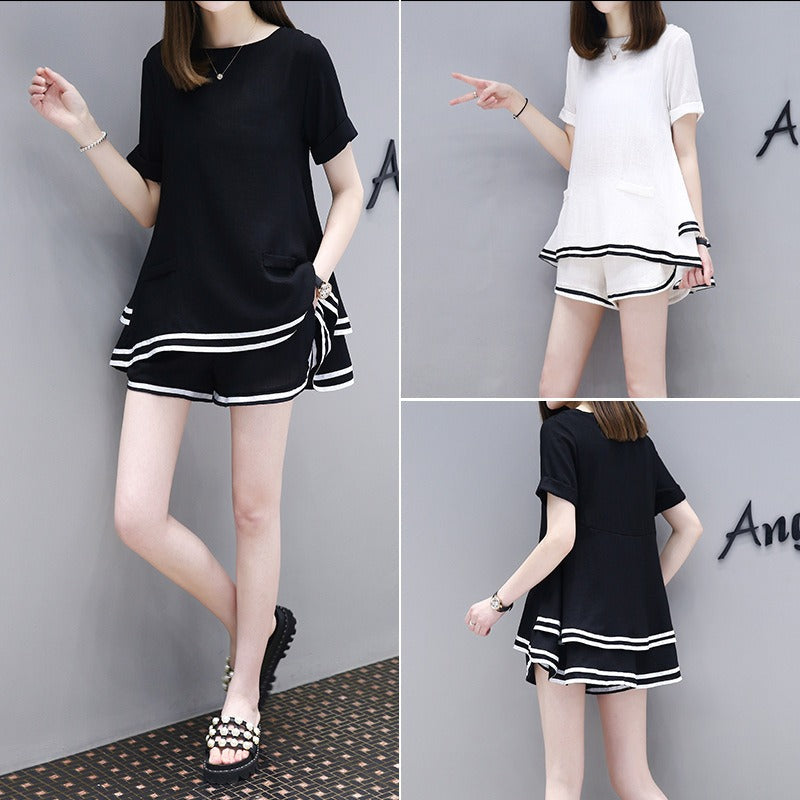 フリル裾半袖Ｔシャツ＆ショートパンツセットアップ｜家着｜ブラックの商品イメージ
