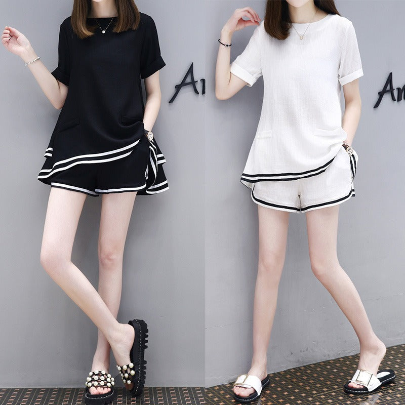 フリル裾半袖Ｔシャツ＆ショートパンツセットアップ｜家着｜ブラックの商品イメージ