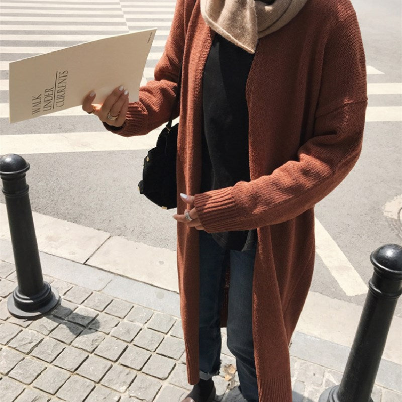 ファッション無地長袖ニットアウター｜ブラックの商品イメージ