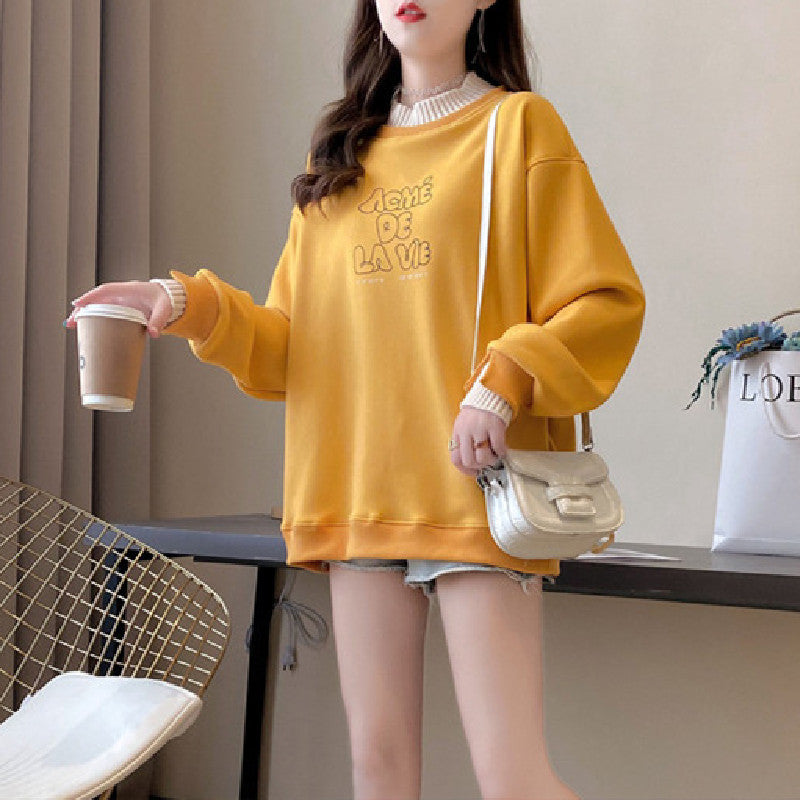 裏起毛フェイクレイヤード配色パーカー｜ブルーの商品イメージ