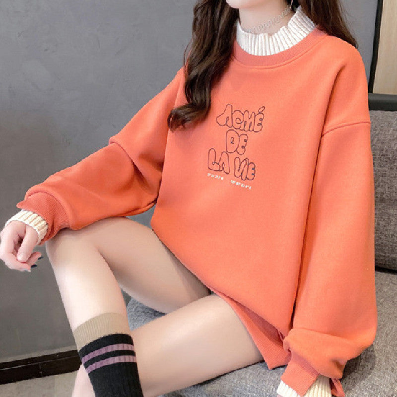 裏起毛フェイクレイヤード配色パーカー｜イエローの商品イメージ