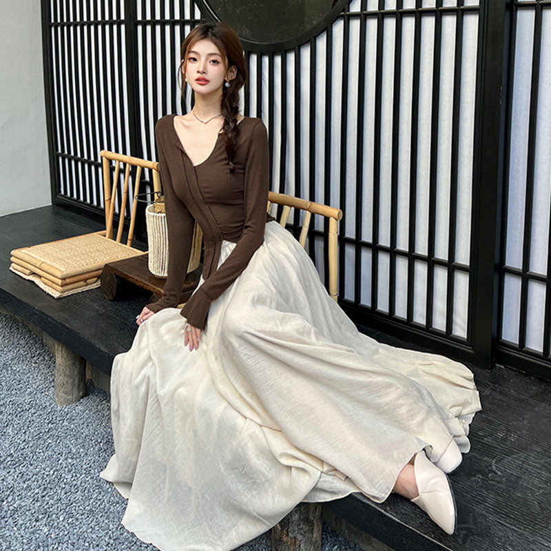 ロングスカート｜ワイドシルエットマキシ丈大人きれいめボトムス｜グレーの商品イメージ