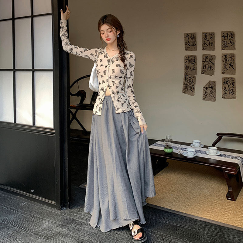 ロングスカート｜ワイドシルエットマキシ丈大人きれいめボトムス｜オフホワイトの商品イメージ