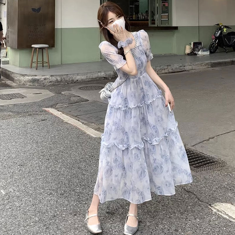 花柄シフォンワンピース｜パフスリーブの商品イメージ