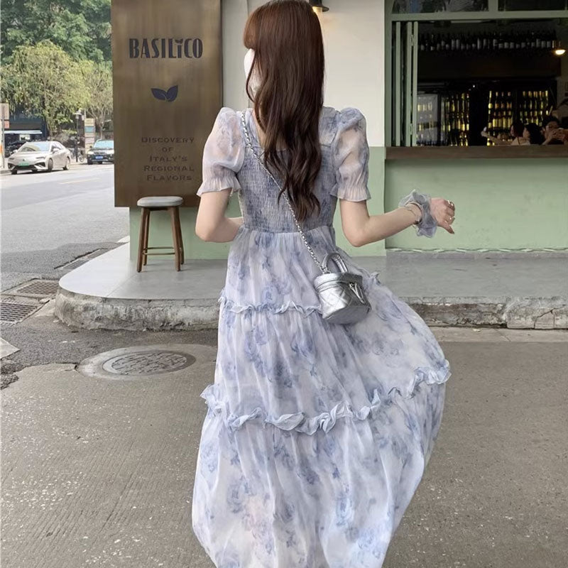花柄シフォンワンピース｜パフスリーブの商品イメージ