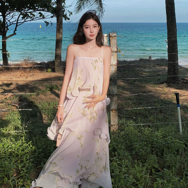 花柄キャミソールワンピース｜シフォンフリルロング丈ワンピース｜画像カラーの商品イメージ