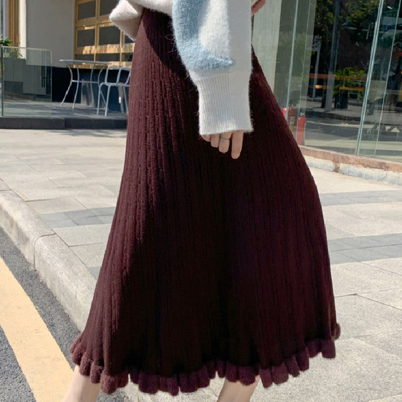 ニットロングAラインドレープスカート｜ブラックの商品イメージ