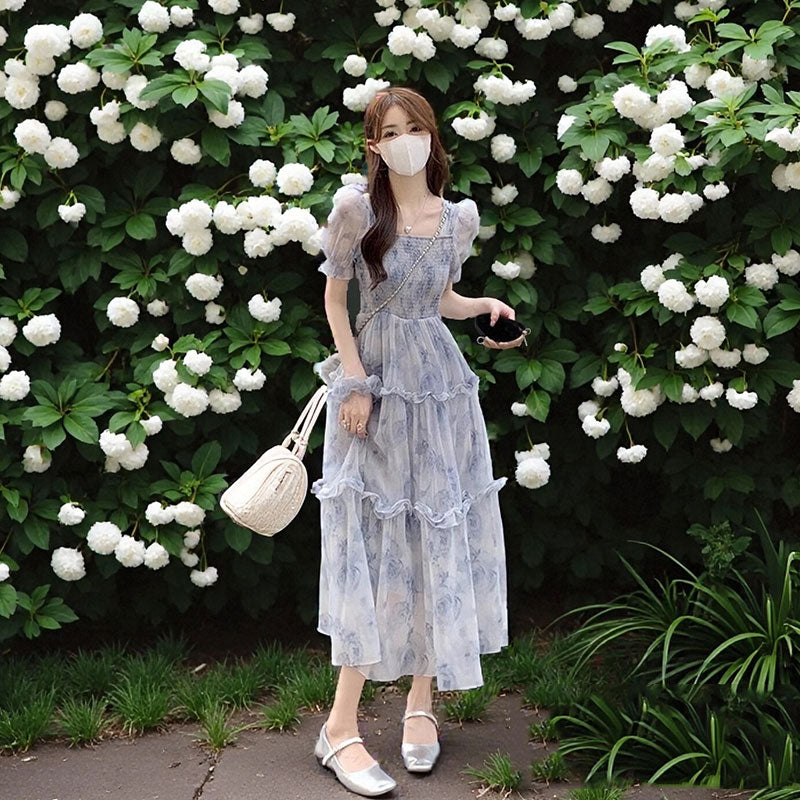 花柄シフォンワンピース｜パフスリーブの商品イメージ