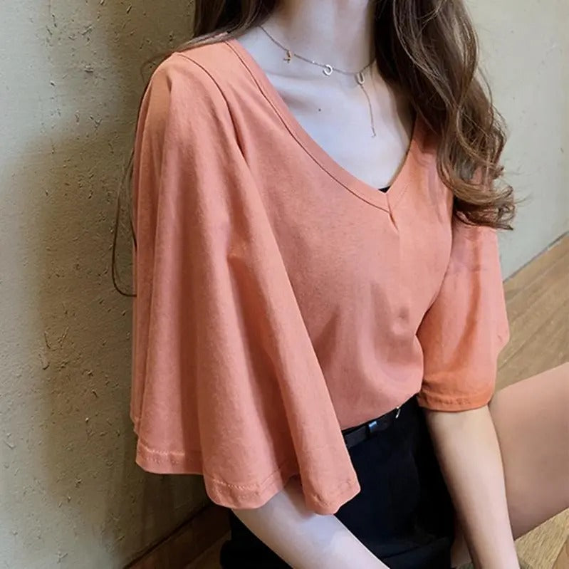 フレア裾半袖無地Tシャツ｜トップス｜ホワイトの商品イメージ