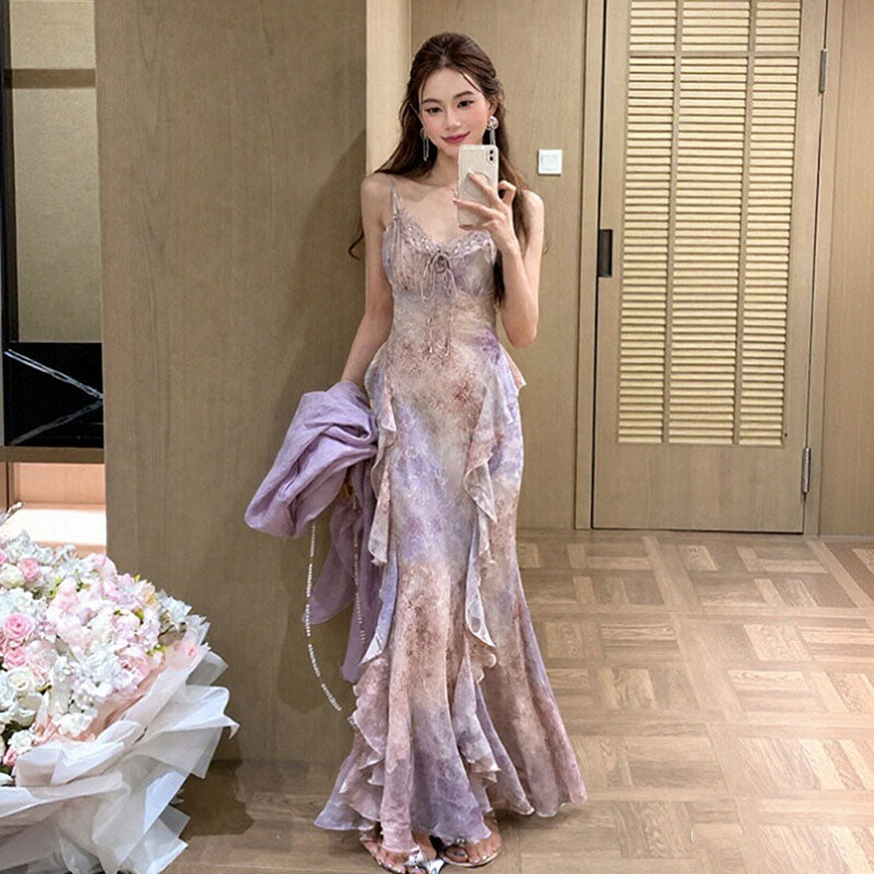 花柄シフォンキャミソールワンピース＆ガウンセット服｜セットアップ｜ピンクの商品イメージ