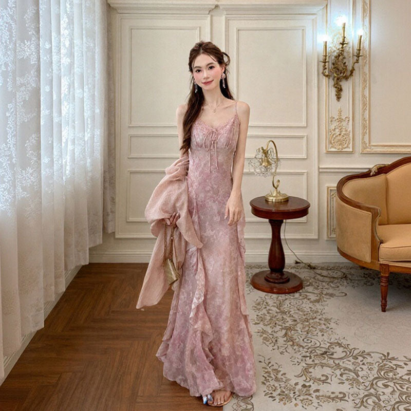 花柄シフォンキャミソールワンピース＆ガウンセット服｜セットアップの商品イメージ
