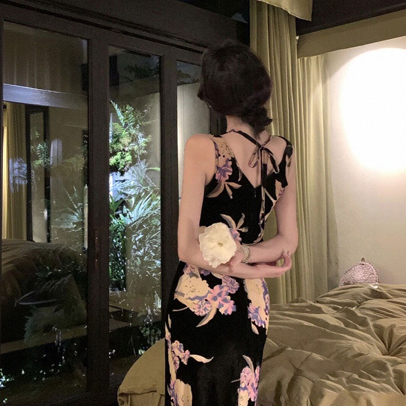 花柄ワンピース｜ノースリーブマーメイドラインロング丈花柄大人パーティー結婚式ワンピース｜画像カラーの商品イメージ