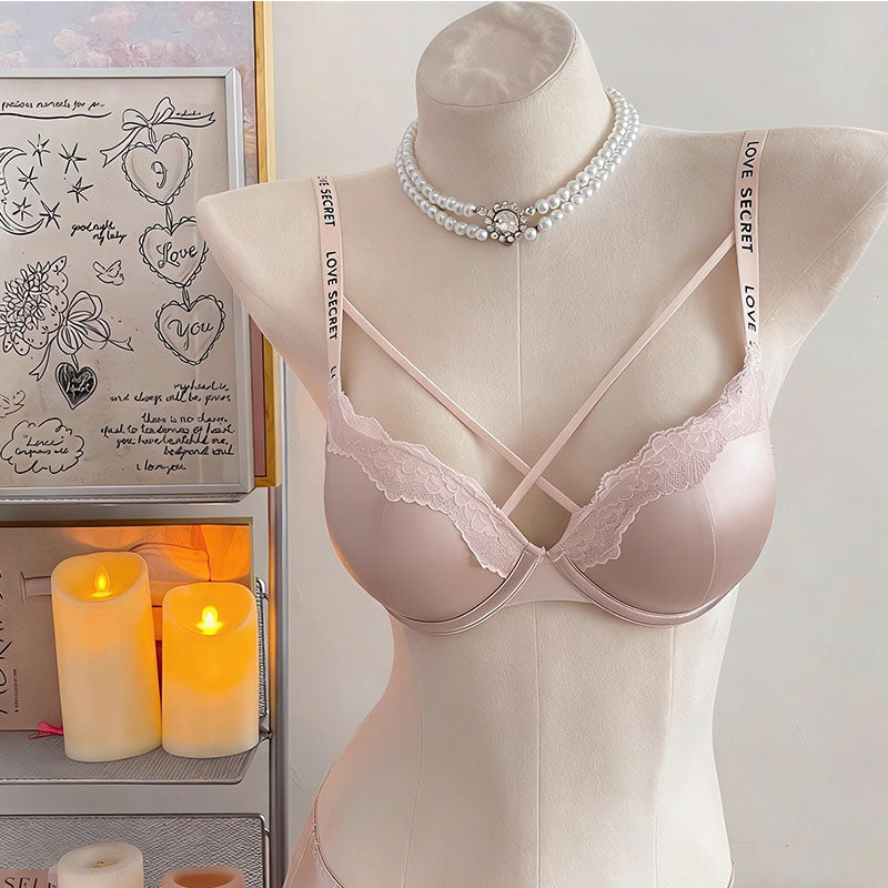 レースブラジャー＆ショーツセットダブルストラップヒョウ柄LOVESECRETインナー｜ピンクの商品イメージ