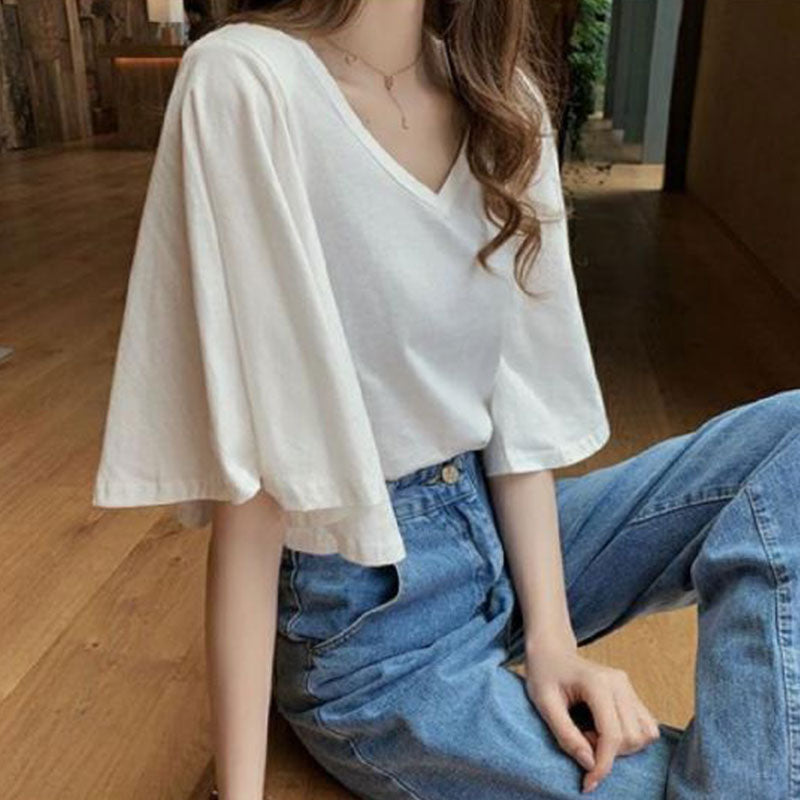 フレア裾半袖無地Tシャツ｜トップス｜ホワイトの商品イメージ