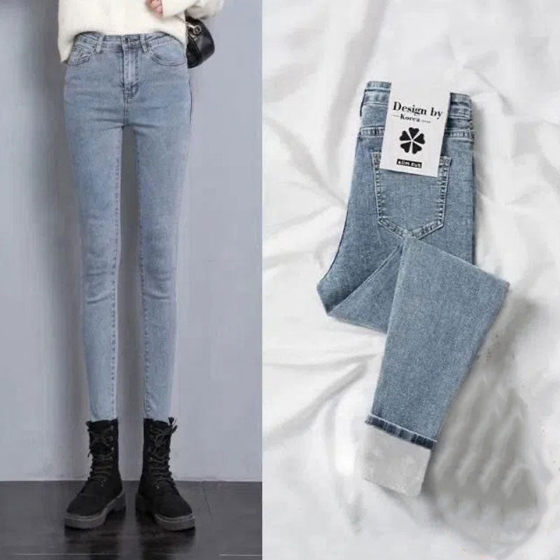 裏起毛ハイウエストデニム｜パンツ｜ブルーの商品イメージ