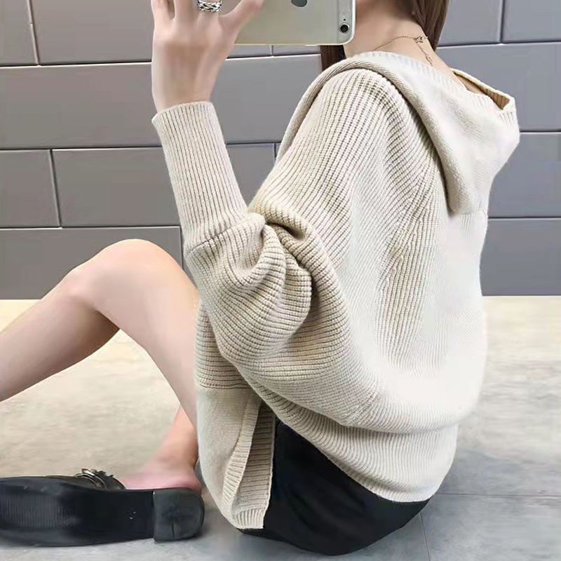 女子力アップ無地バットシャツニットアウター｜ブラウンの商品イメージ