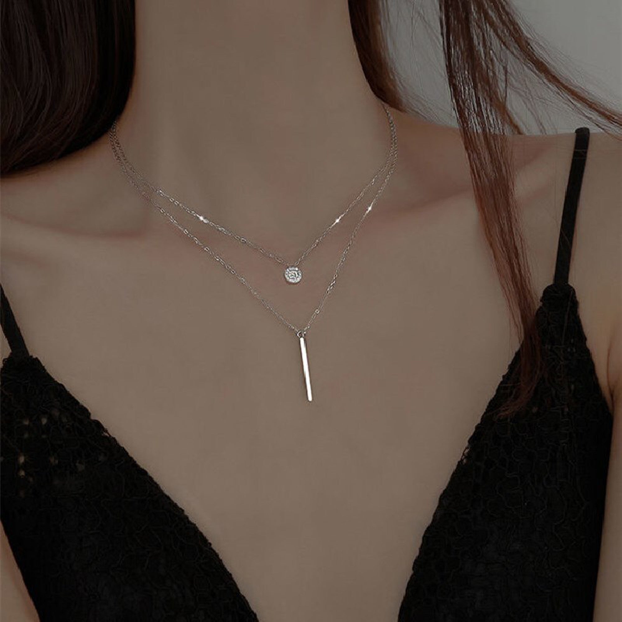 幾何ダブルネックレス｜アクセサリー｜シルバーの商品イメージ