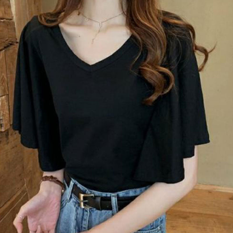 フレア裾半袖無地Tシャツ｜トップス｜ホワイトの商品イメージ