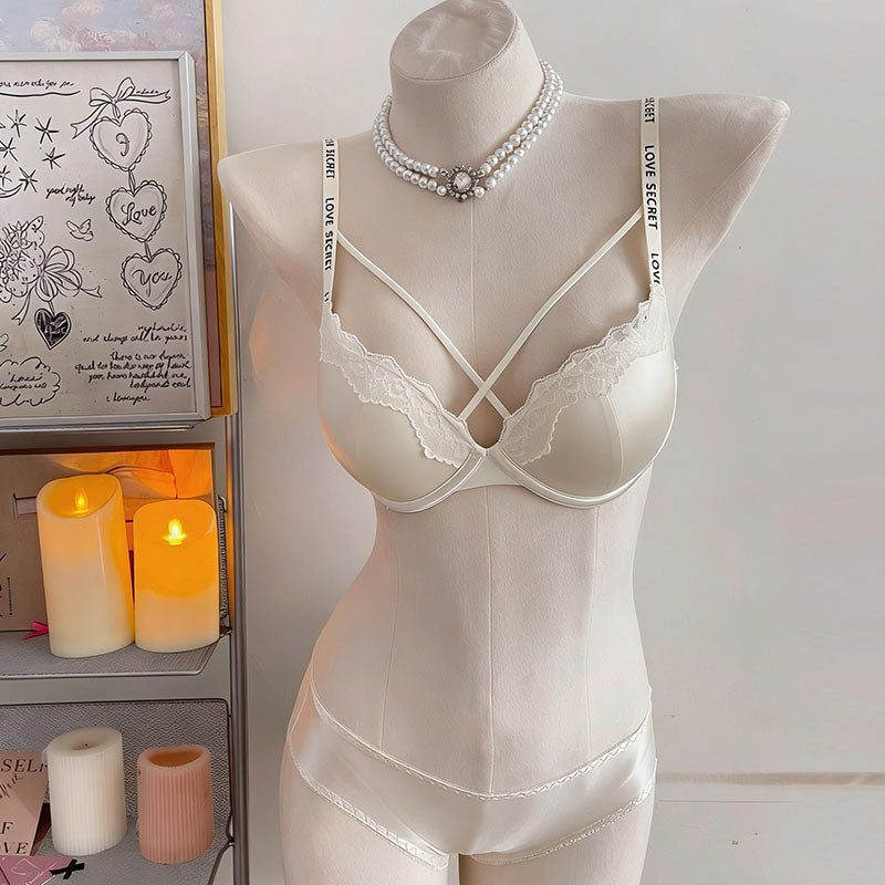 レースブラジャー＆ショーツセットダブルストラップヒョウ柄LOVESECRETインナー｜ピンクの商品イメージ
