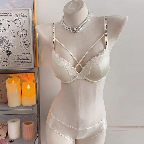 レースブラジャー＆ショーツセットダブルストラップヒョウ柄LOVESECRETインナー｜ピンクの商品イメージ