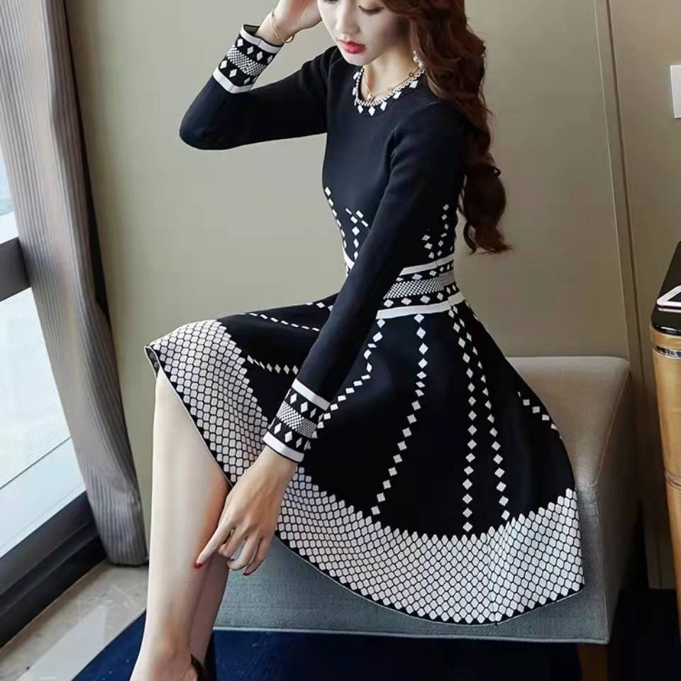 安定感抜群好感度100％チェック柄飾るファッションニットワンピース｜画像カラーの商品イメージ