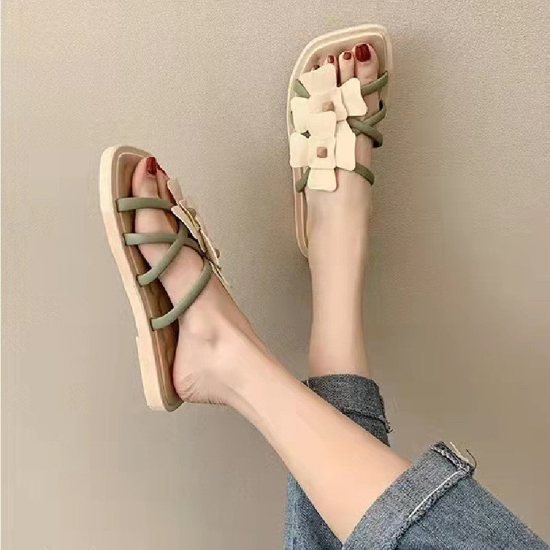 INS人気沸騰ファッション花柄サンダル｜履きやすいシューズ｜カーキの商品イメージ