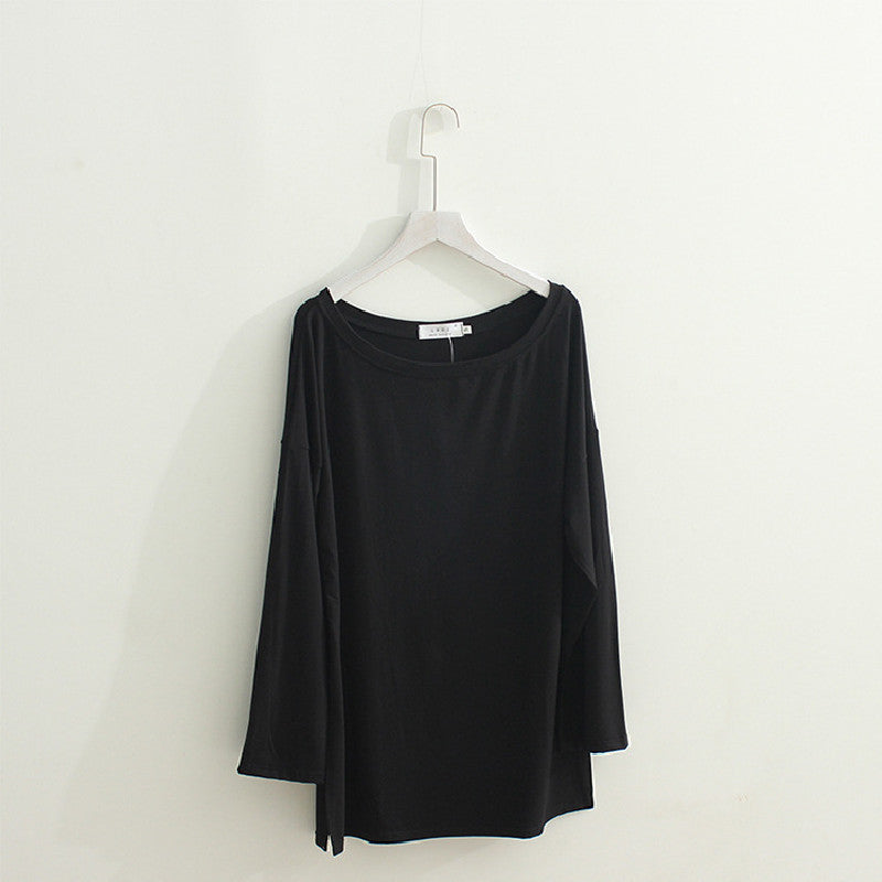 高見え女性ファッション無地長袖スリットTシャツ｜トップス｜ホワイトの商品イメージ