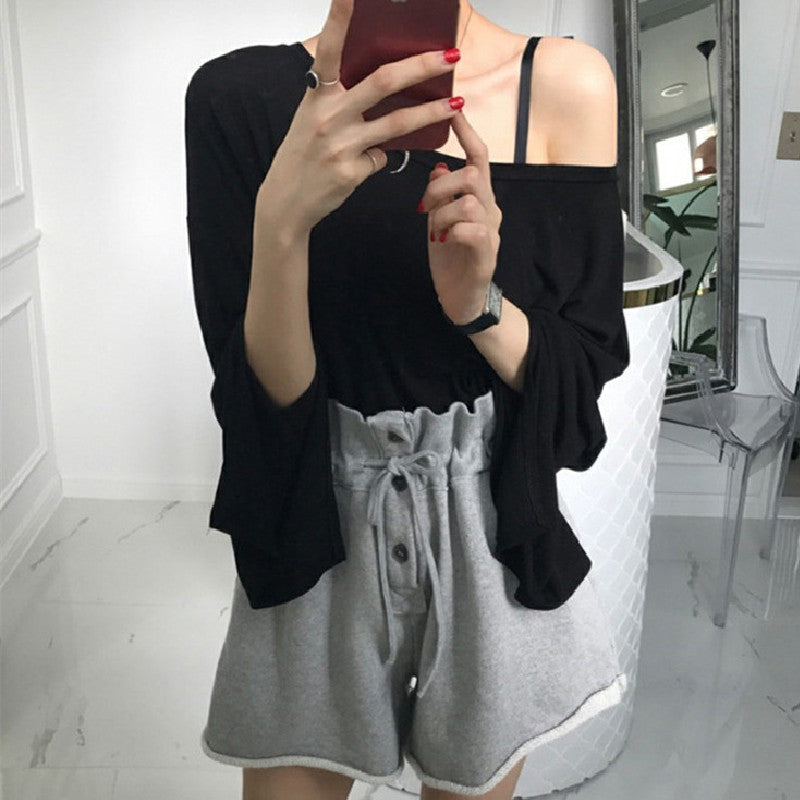 高見え女性ファッション無地長袖スリットTシャツ｜トップス｜グレーの商品イメージ