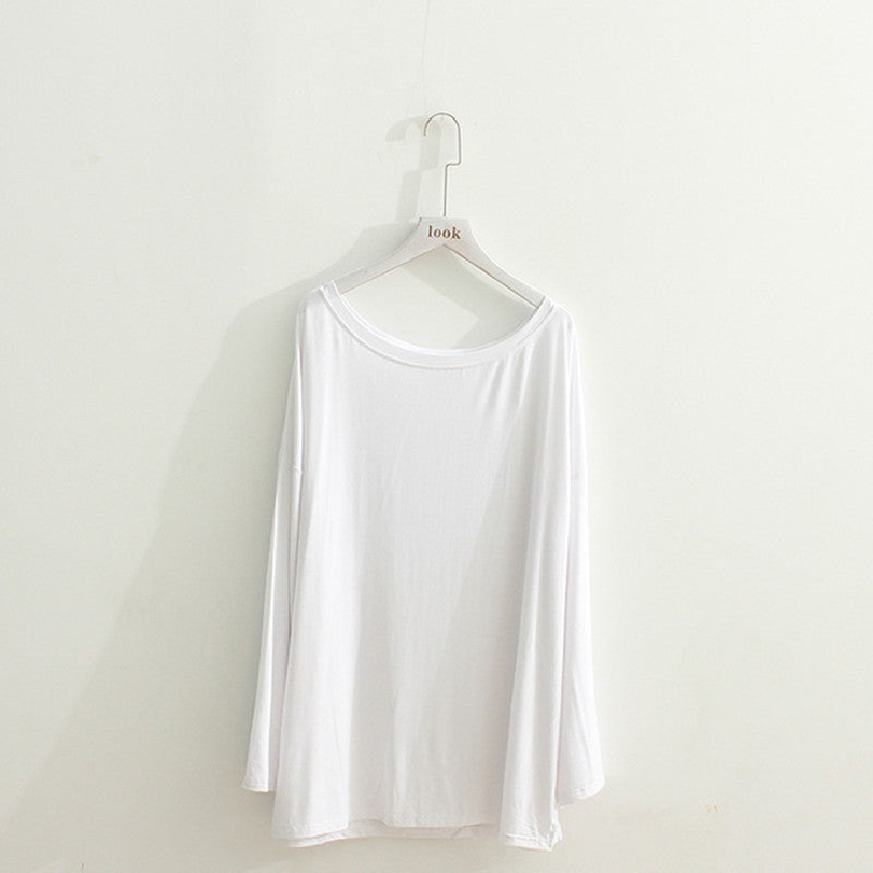 高見え女性ファッション無地長袖スリットTシャツ｜トップス｜ホワイトの商品イメージ