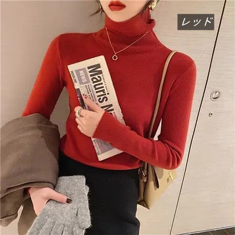 無地ニット｜スリムハイネックトップス｜ホワイトの商品イメージ