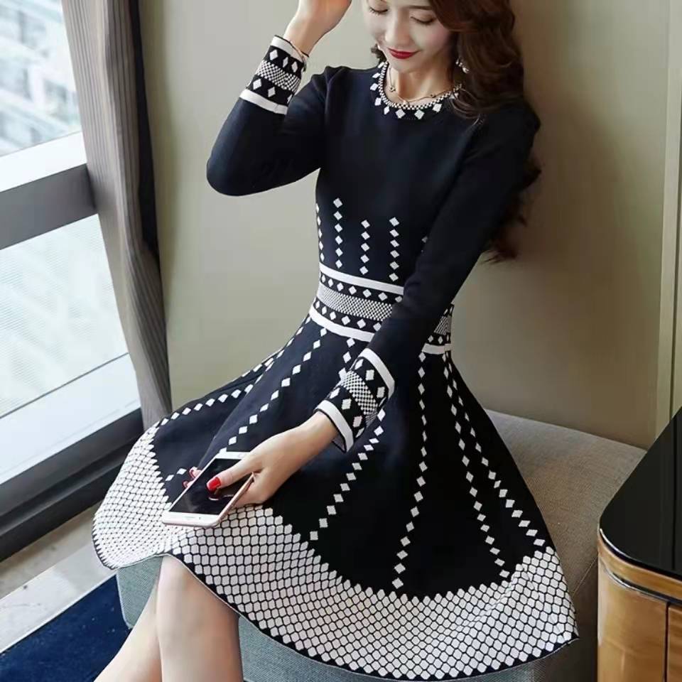 安定感抜群好感度100％チェック柄飾るファッションニットワンピース｜画像カラーの商品イメージ