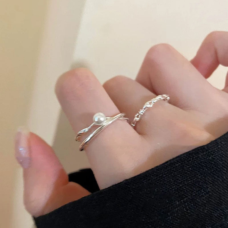 3本組リング｜セットリボン・パール・チェーンシルバーカラー可愛いアクセサリーの商品イメージ