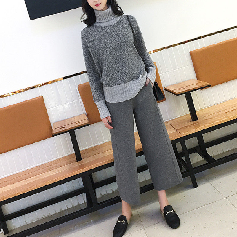 無地ハイウエストウール調パンツ｜グレーの商品イメージ