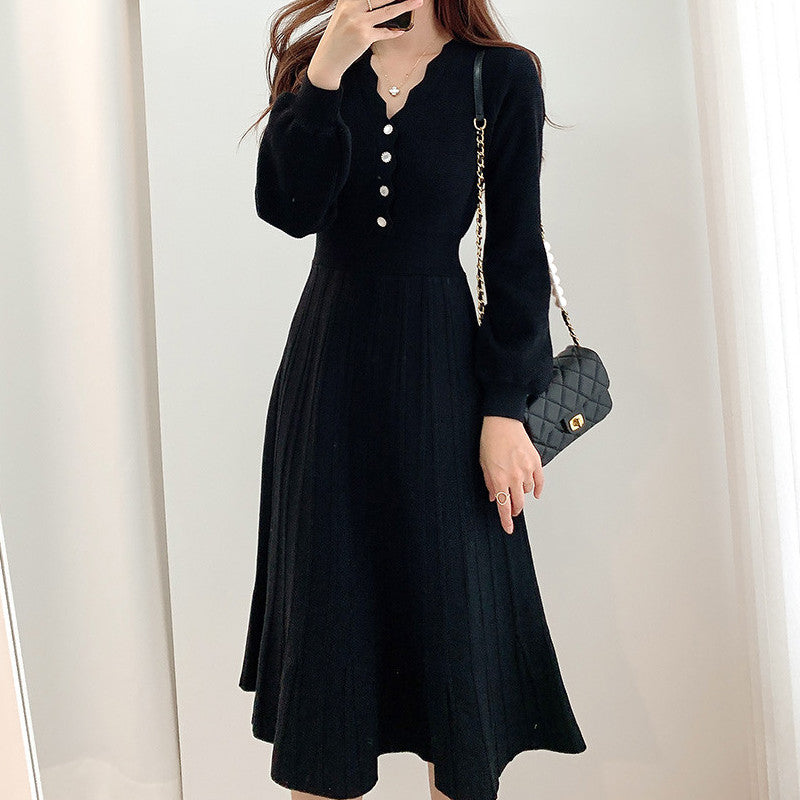 Ⅴネックスリム着瘦せフリルギャザーニットワンピースの商品イメージ