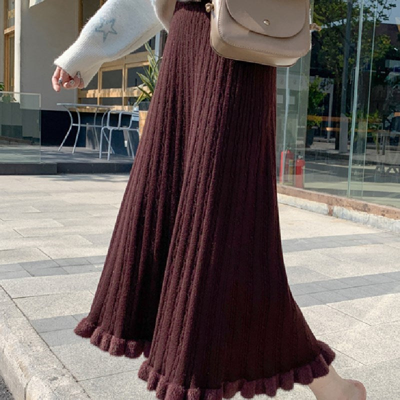 ニットロングAラインドレープスカート｜カーキの商品イメージ