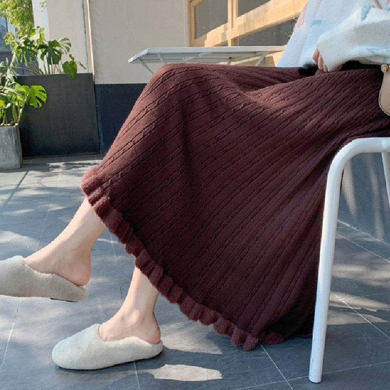 ニットロングAラインドレープスカート｜ブラックの商品イメージ