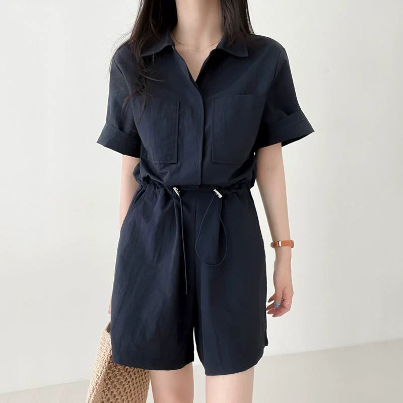 半袖ショートパンツオールインワン｜無地ジャンプスーツの商品イメージ