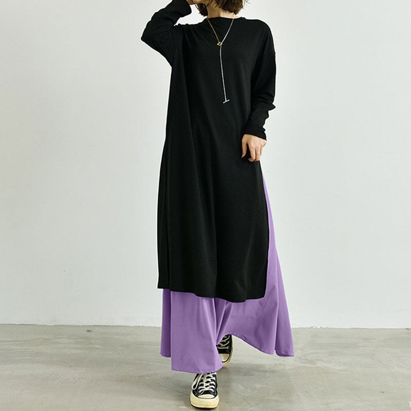 黒ロングＴシャツ＆ロングスカートセットアップ｜パープルの商品イメージ