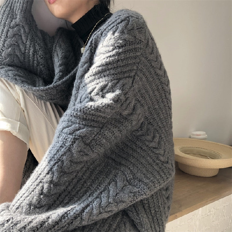 レトロ厚手ニットアウター｜グレーの商品イメージ