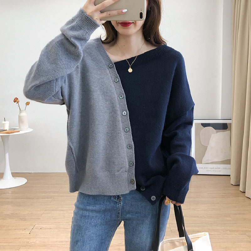 不規則配色ニット｜セーター｜ネイビーの商品イメージ