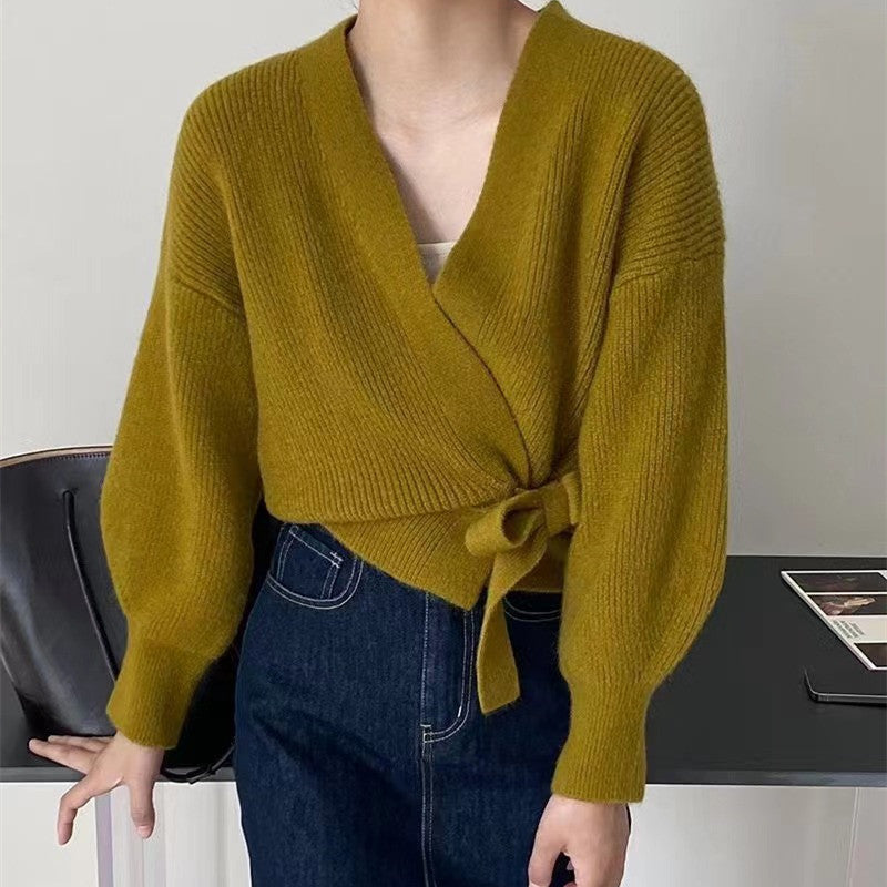カシュクールデザインニット｜セータートップス｜ブラウンの商品イメージ