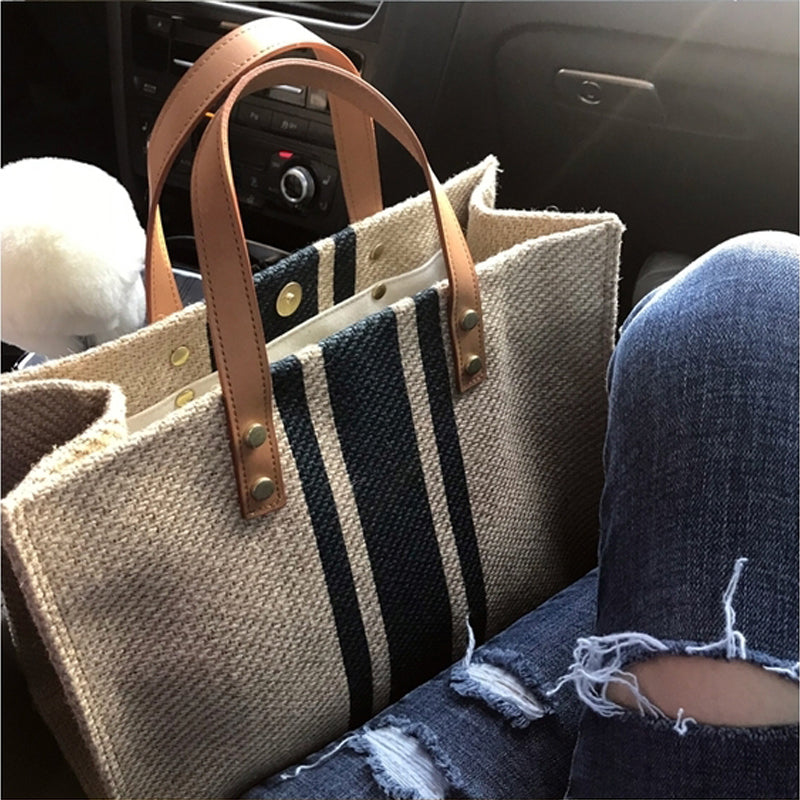 配色切り替えハンドバッグ｜キャンバスバッグ｜ブラックの商品イメージ