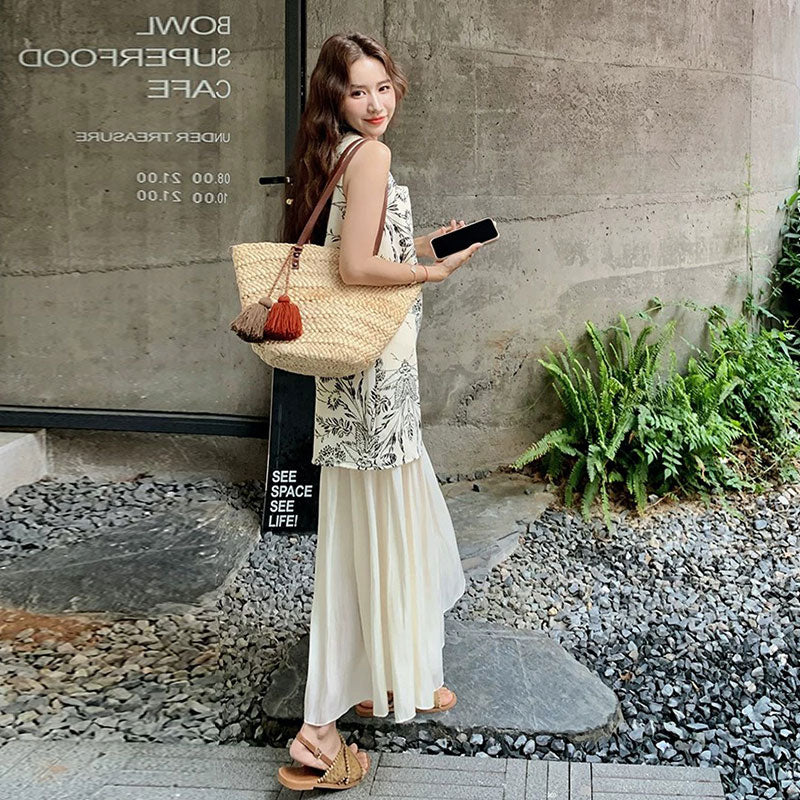 花柄ノースリーブベストワンピース｜重ね風シルエット｜画像カラーの商品イメージ