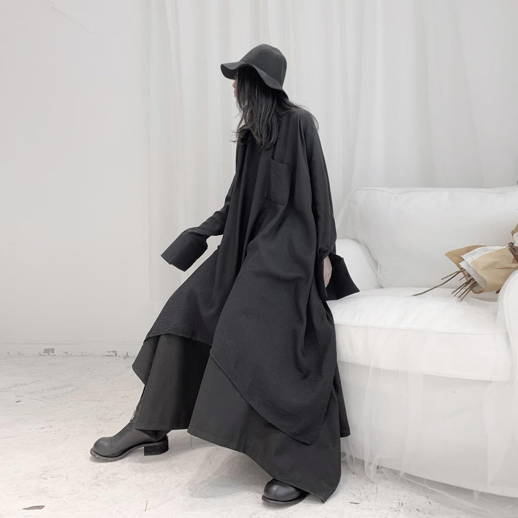 不規則デザイン無地ロングシャツ＆スカートセットアップ｜ブラックの商品イメージ