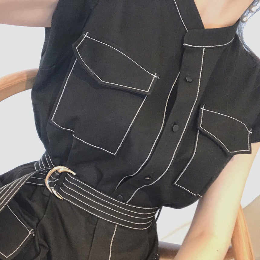 フレンチ袖オールインワン｜ショートパンツタイプの商品イメージ