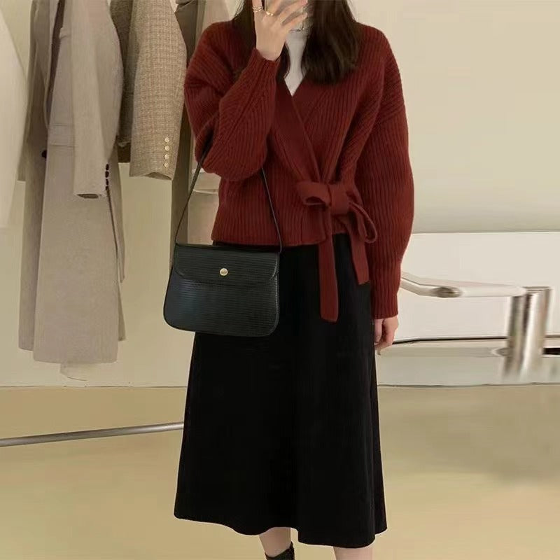 カシュクールデザインニット｜セータートップス｜レッドの商品イメージ