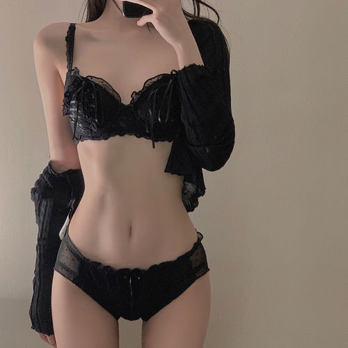 ブラジャー＆ショーツセットレースリボンフリル可愛いランジェリー｜ピンクの商品イメージ