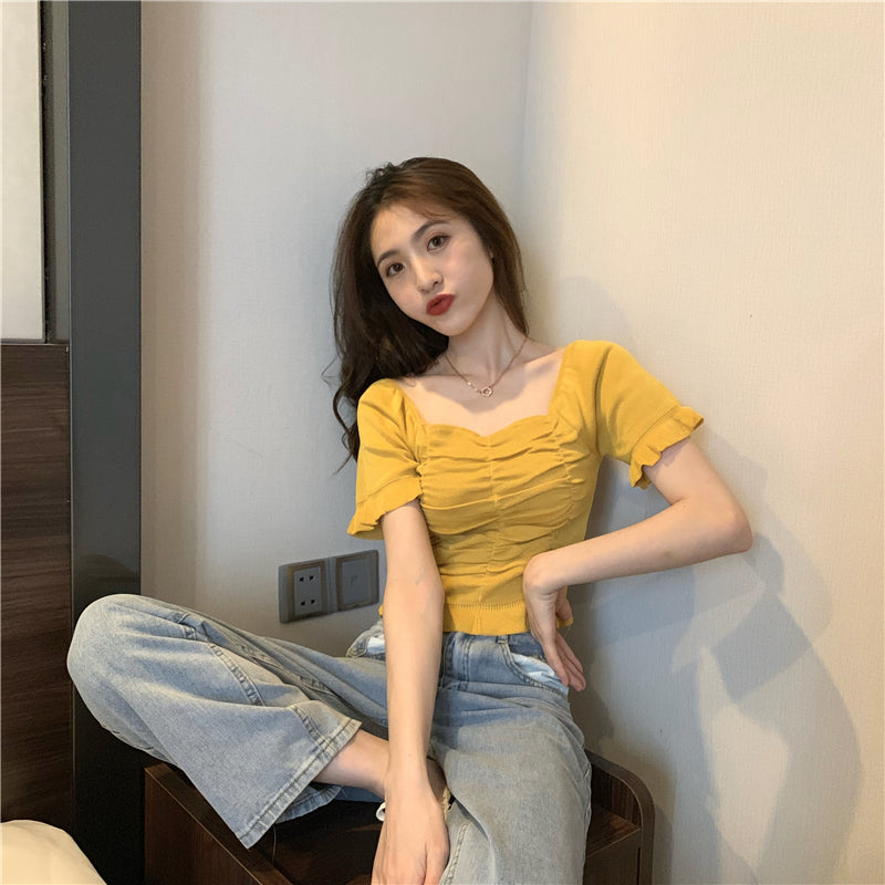 ドレープ半袖ニット｜Tシャツ｜ホワイトの商品イメージ