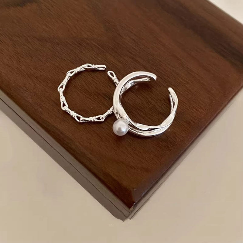 3本組リング｜セットリボン・パール・チェーンシルバーカラー可愛いアクセサリーの商品イメージ